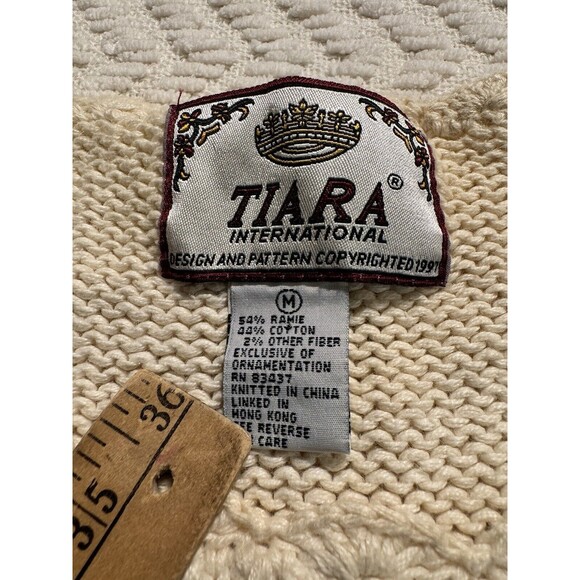 Tiara vintage pullover sweater floral embroidery long sleeve ramie cotton size M - Picture 2 of 10